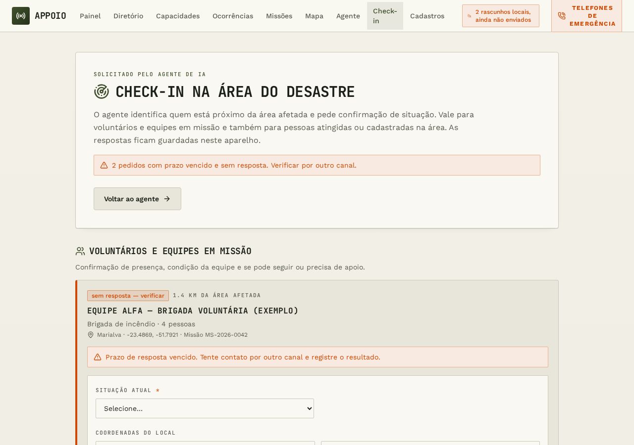 Tela de check-in com pedidos de confirmação de situação